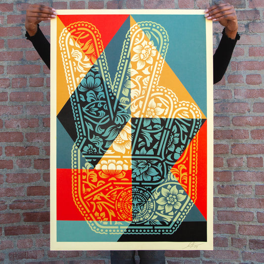 Peace Fingers Geometric Offset Lithograph