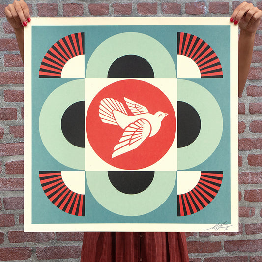 Person holding Geometric Dove -BLUE- Signed Offset Lithograph