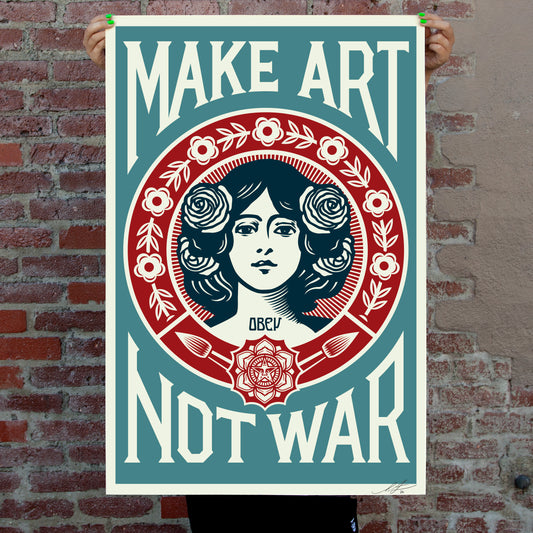 (Blue) MAKE ART NOT WAR Signed Offset Lithograph