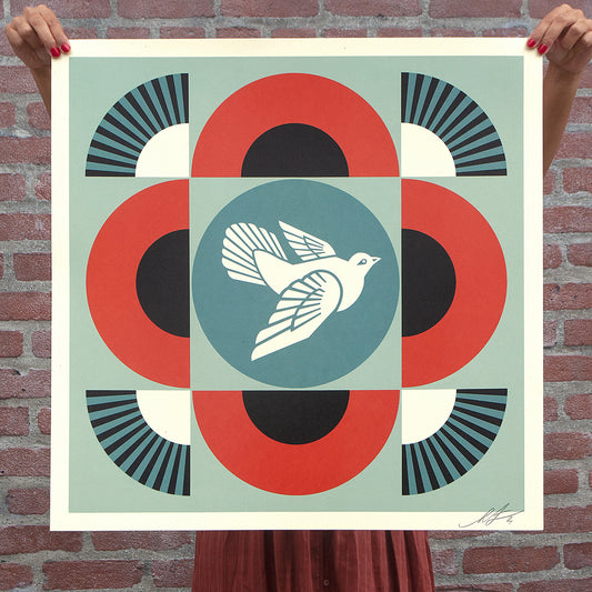 Person holding Geometric Dove -RED- Signed Offset Lithograph